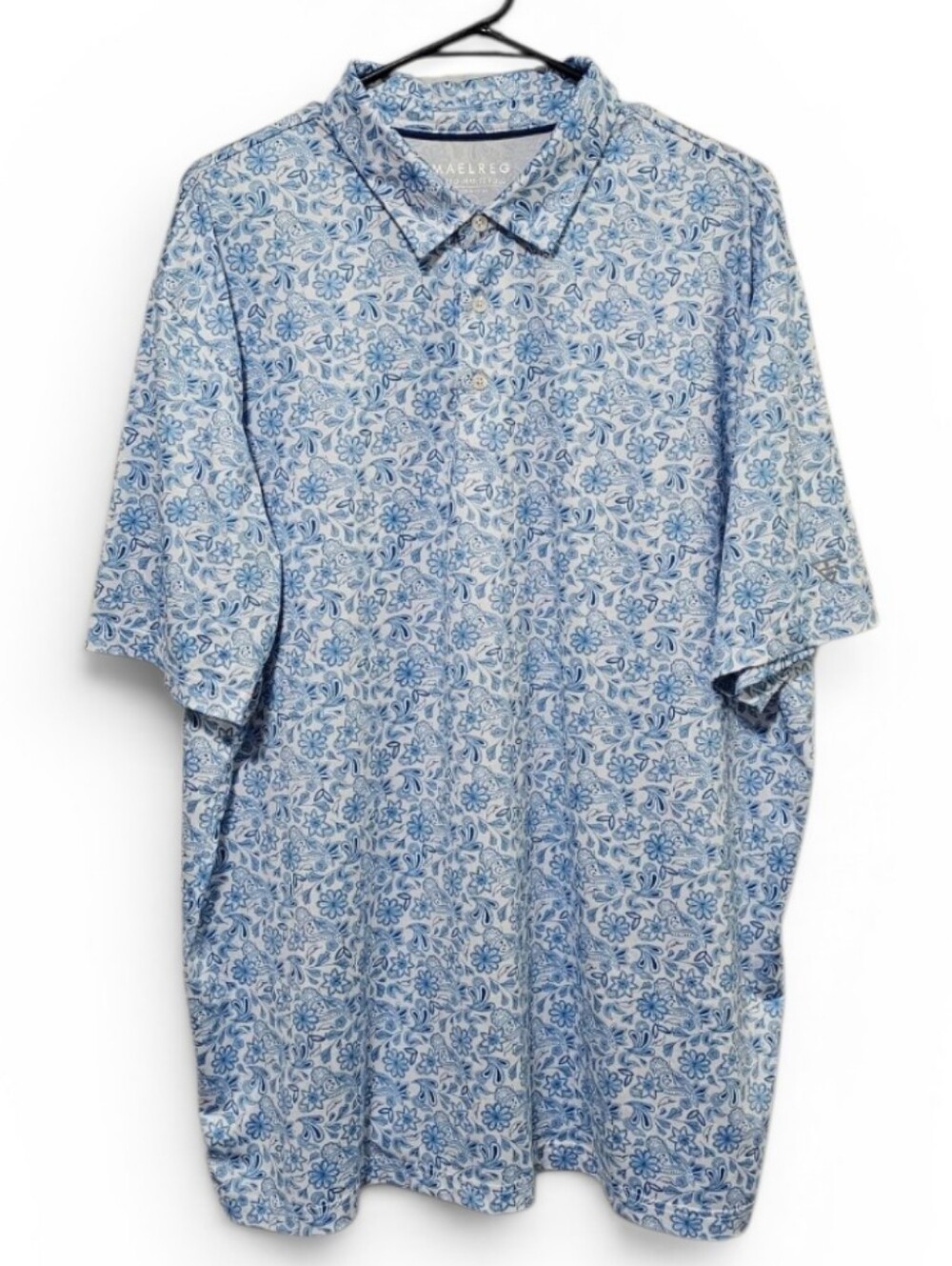 Maelreg Paisley Performance Poly Blend Polo Men's Blue & White Size 2XL